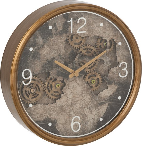 Wanduhr Uhr Europakarte - Holz - Gold 39 cm