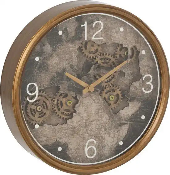 Wanduhr Uhr Europakarte - Holz - Gold 60 cm