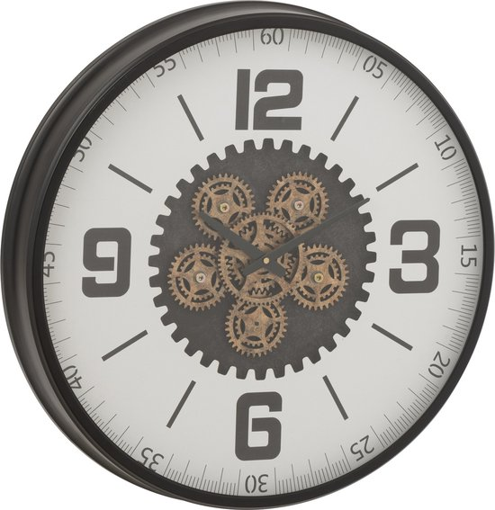 Wanduhr Gear - Holz - schwarz/weiß - groß - Ø 60 cm