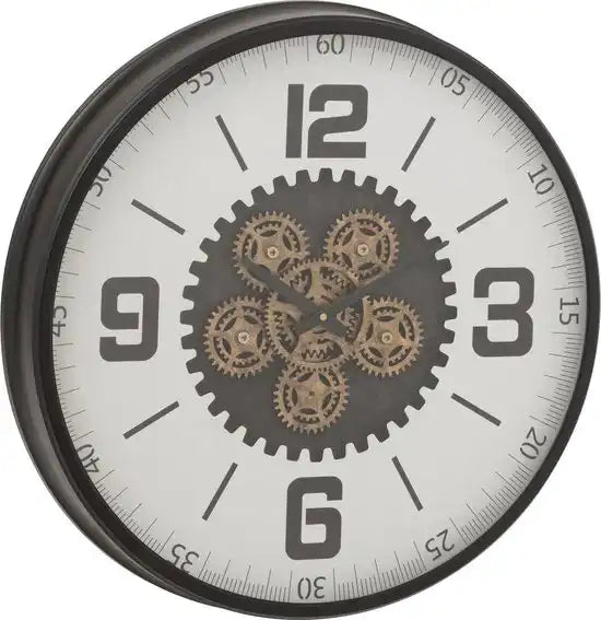 Wanduhr Gear - Holz - schwarz/weiß - groß - Ø 60 cm