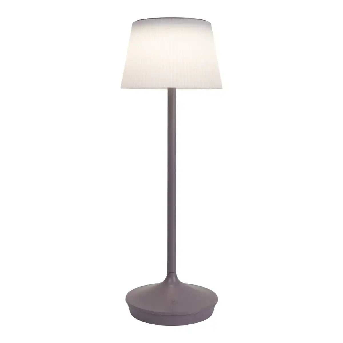 Solar-Akkutischleuchte "EMMI" 38 cm hoch, Schirm Ø 13 cm, Metall in Brombeer und weißer Kunststoff, für den Außenbereich, dimmbar CCT.
