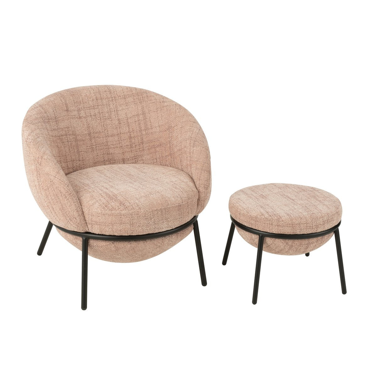 J-Line Lounge Chair+Pouf Iron Hell Pink/Schwarz
