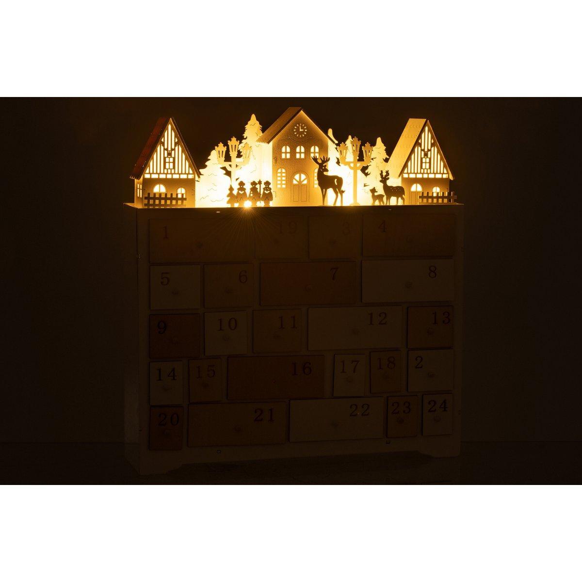 J-Line Adventskalender Weihnachten – Holz – Weiß – 40 cm – LED-Leuchten
