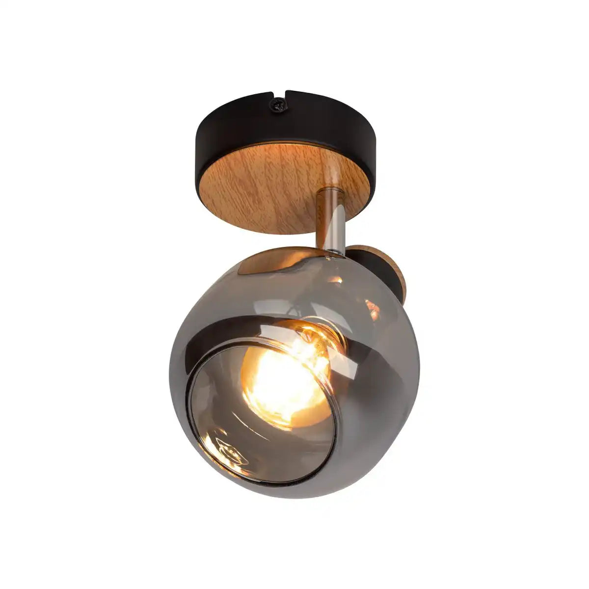 Glas-Wand Spot "FUMOSO", Wandlampe aus Metall und Rauchglas in Schwarz, und Natur, mit E14-Fassung, für Esszimmer, Wohnzimmer, Diele oder Büro, Leuchte für Wohnzimmer, Esszimmer, Flur oder Diele 16 x 14 cm