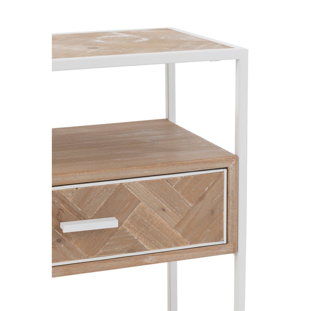 J-Line Beistelltisch Zigzag 1 Schublade – Holz/Metall – Natur/Weiß