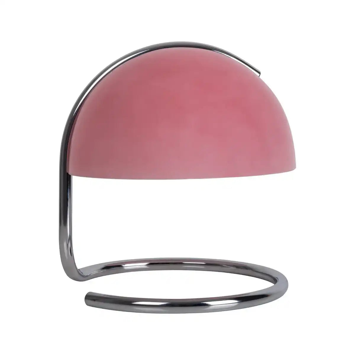 Tischleuchte "BURANO" rosa, ca. 25 cm hoch, Ø 23,5 cm, aus chromfarbenem Metall und rosanem Glas, E27.