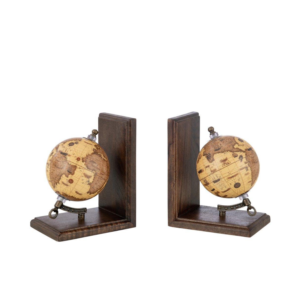 Globus Buchstütze Weltkugel Holz Orange/Braun