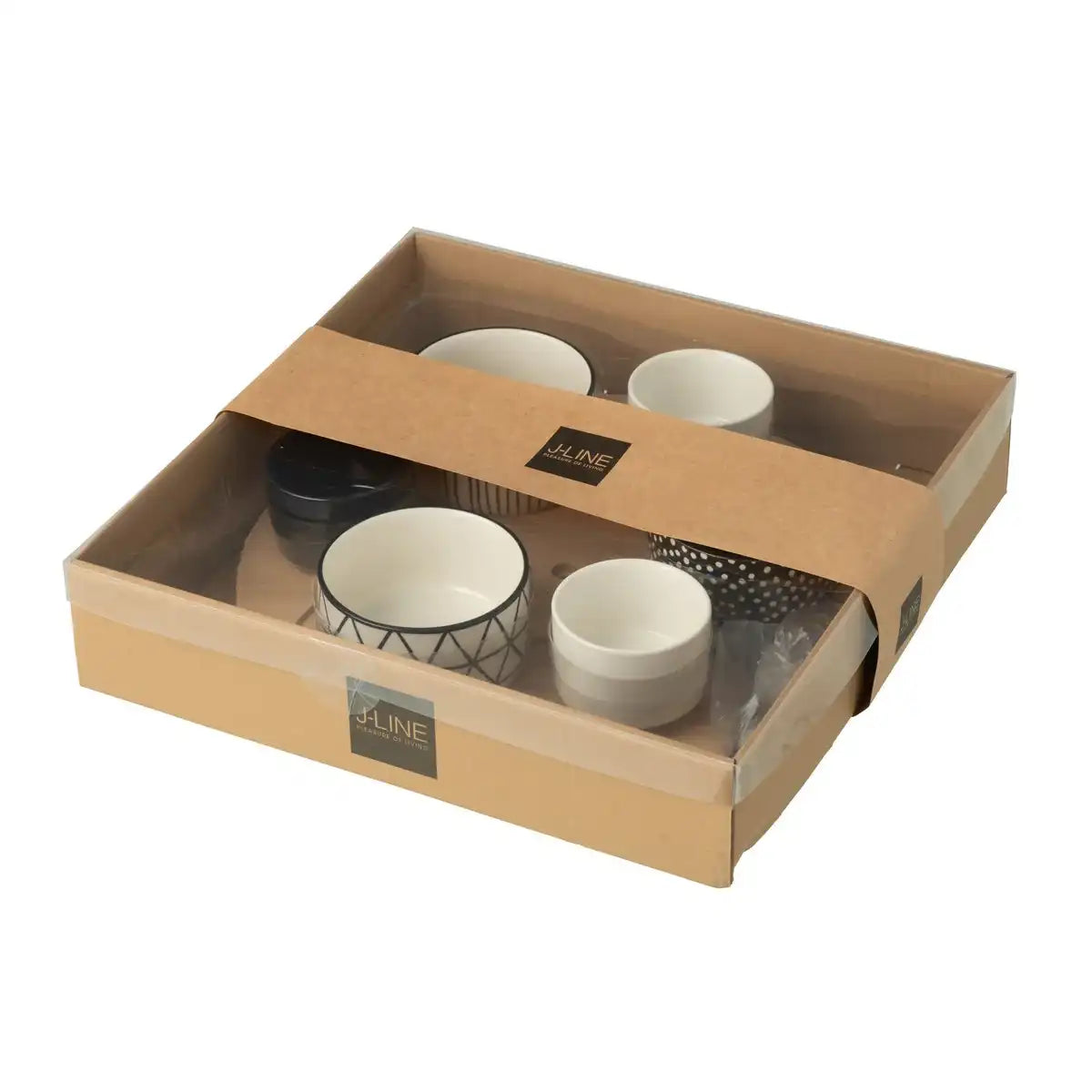 J-Line Tapas-Geschirr 6 Sets + Bambusschale in Box Schwarz/Weiß