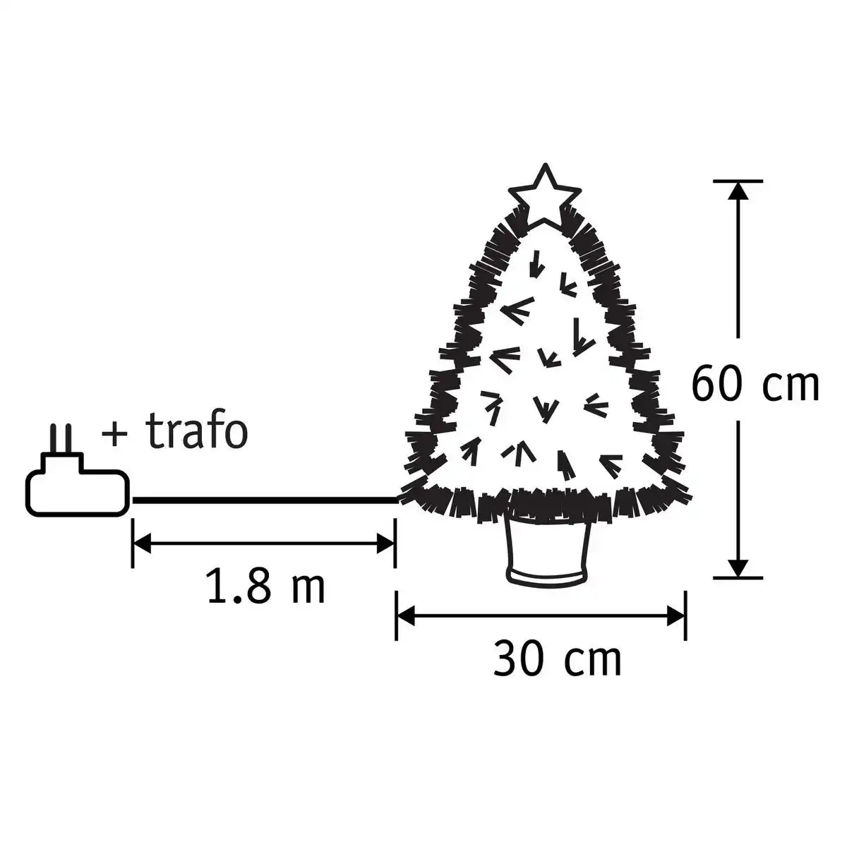 Künstlicher Weihnachtsbaum Mercury mit Glasfaserbeleuchtung – H60 x Ø30 cm – Grün