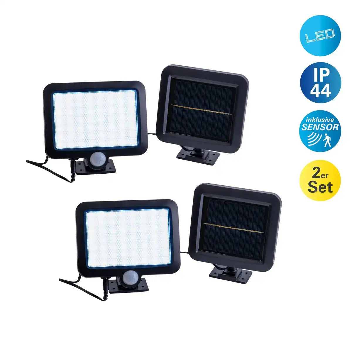 2er-Set LED Solar Außenwandleuchte "PEPE" , für Außen, Wandleuchte - Kunststoff in Schwarz, mit integrierter LED - Wandleuchten außen