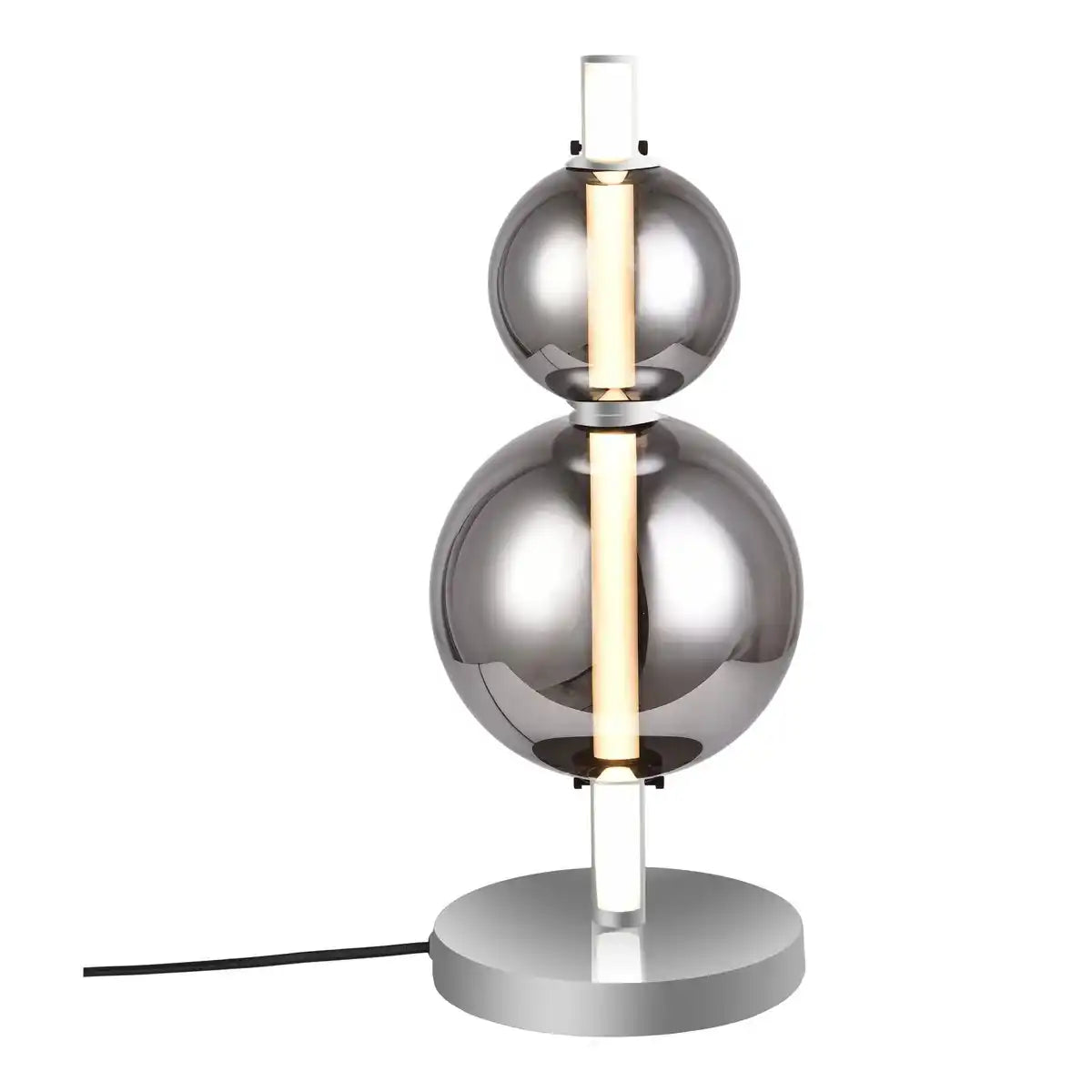 LED Tischleuchte "NOVA" chrom aus Metall und Rauchglas, mit integrierter LED, 44 cm hoch