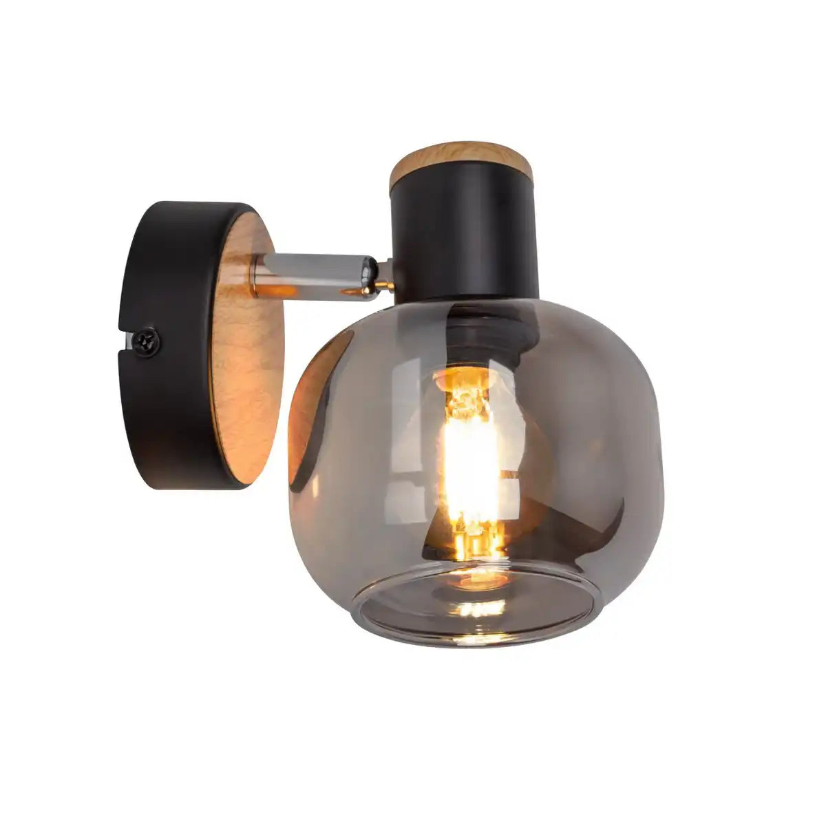 Glas-Wand Spot "FUMOSO", Wandlampe aus Metall und Rauchglas in Schwarz, und Natur, mit E14-Fassung, für Esszimmer, Wohnzimmer, Diele oder Büro, Leuchte für Wohnzimmer, Esszimmer, Flur oder Diele 16 x 14 cm