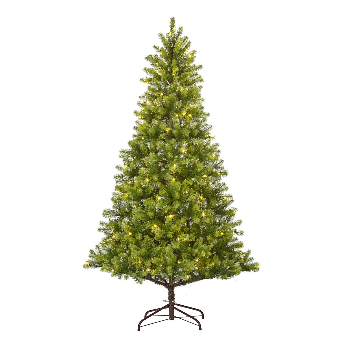 Künstlicher Weihnachtsbaum mit warmweißer LED-Beleuchtung – H240 x Ø138 cm – Grün