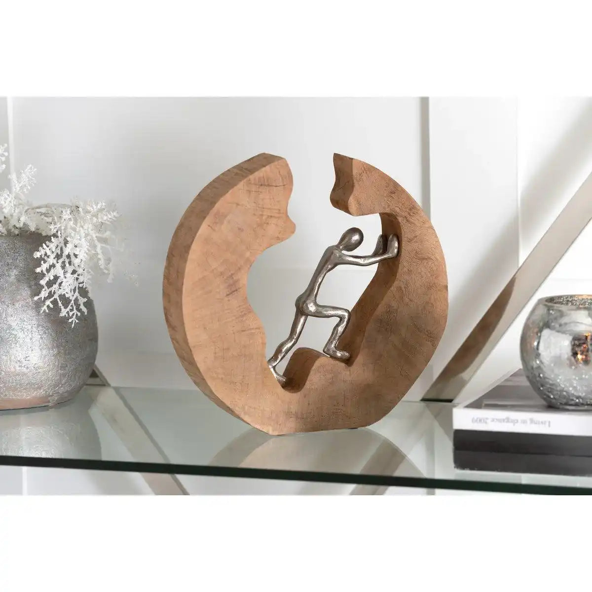 J -Line Figur Drücken - Holz/Aluminium - Natural/Silber