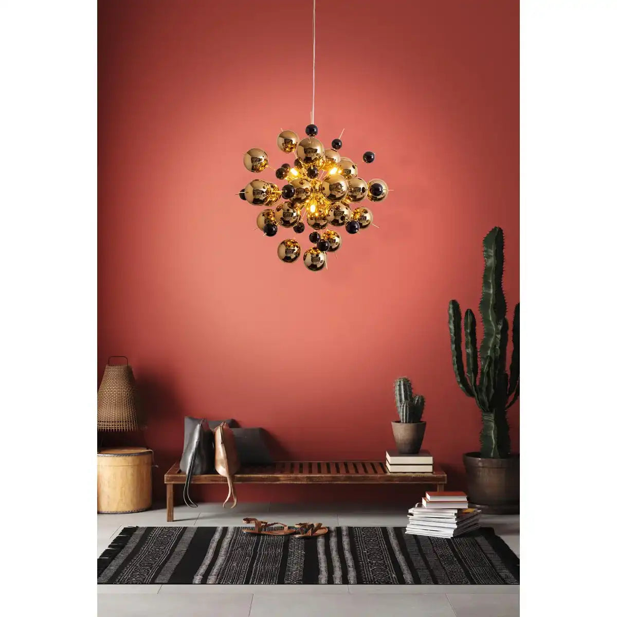 Pendelleuchte "EXPLOSION" Gold aus Metall und Glas, G9 Fassungen, Hängelampe für Esszimmer, Wohnzimmer, Diele oder Büro, Øca. 65 cm