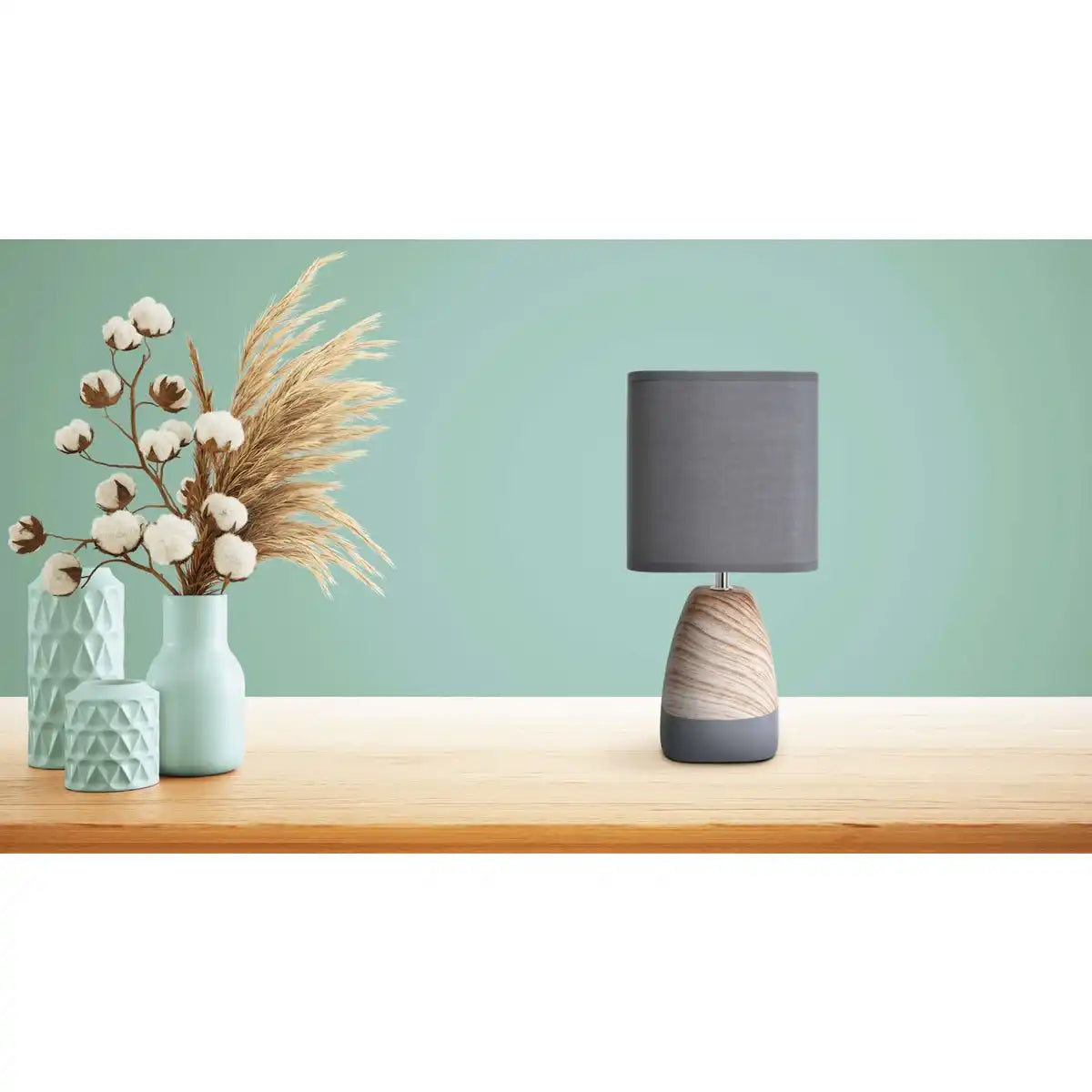 Keramiktischleuchte "CREMONA" aus Keramik in braun/grau mit E14 Fassung, Tischlampe für Wohnräume 31 cm hoch