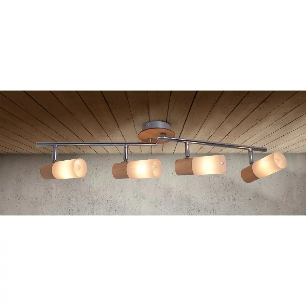4er Wand- Deckenspot "TODTNAU", Metall, Holz und Kunststoff , 60 cm lang
