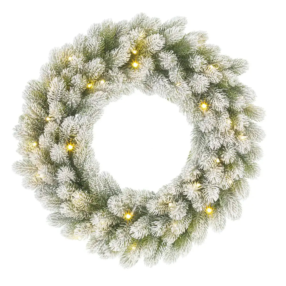 Weihnachtskranz mit LED-Beleuchtung – Ø60 cm – Grün gefrostet