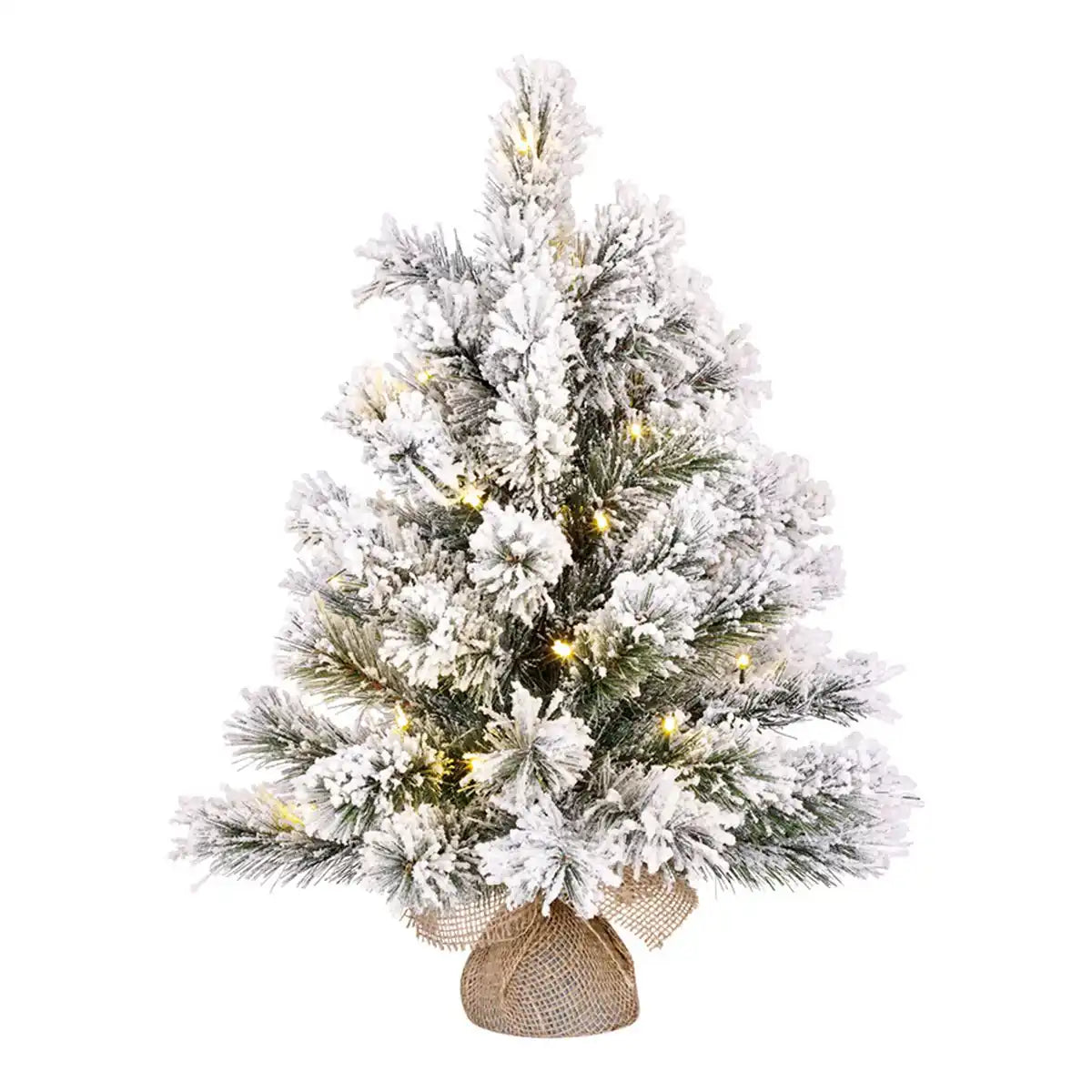 Künstlicher Weihnachtsbaum aus Jute mit LED-Beleuchtung – H60 x Ø50 cm – Frosted Green