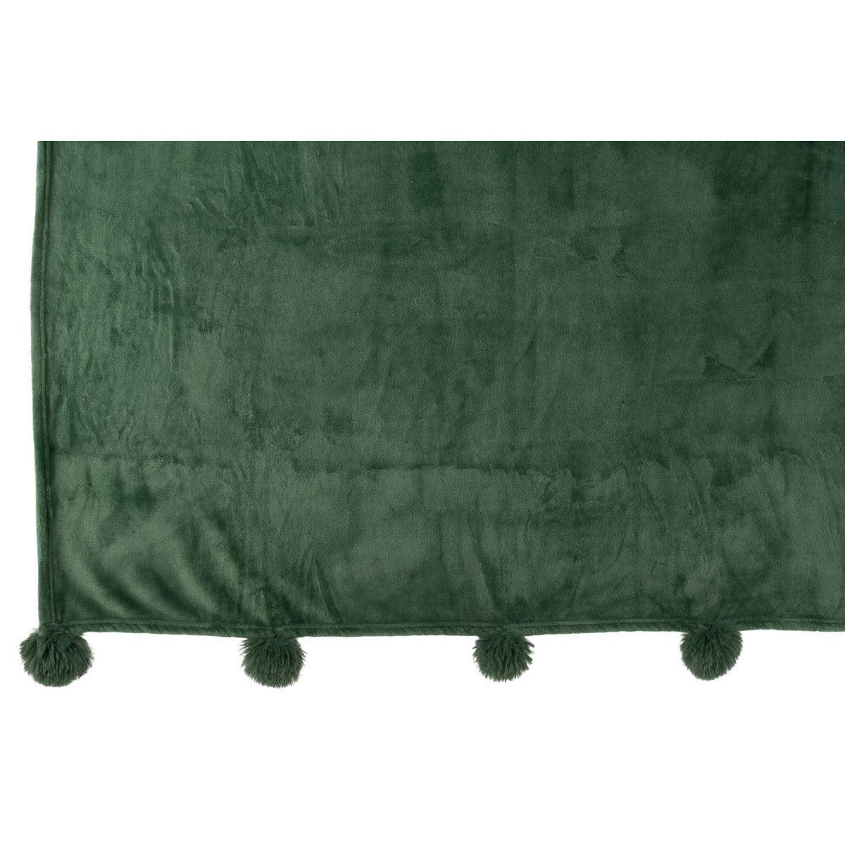J-Line Plaid Pompom – Polyester – dunkelgrün – 170 x 130 cm