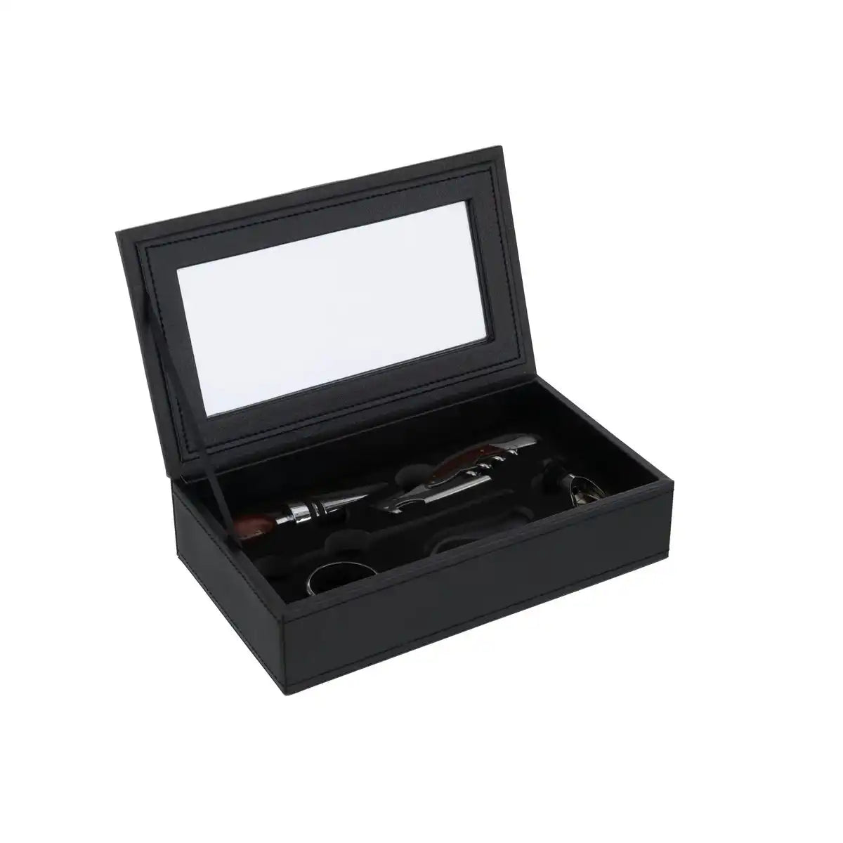 J-Line Box mit 6 Weinaccessoires – Kunstleder – Schwarz