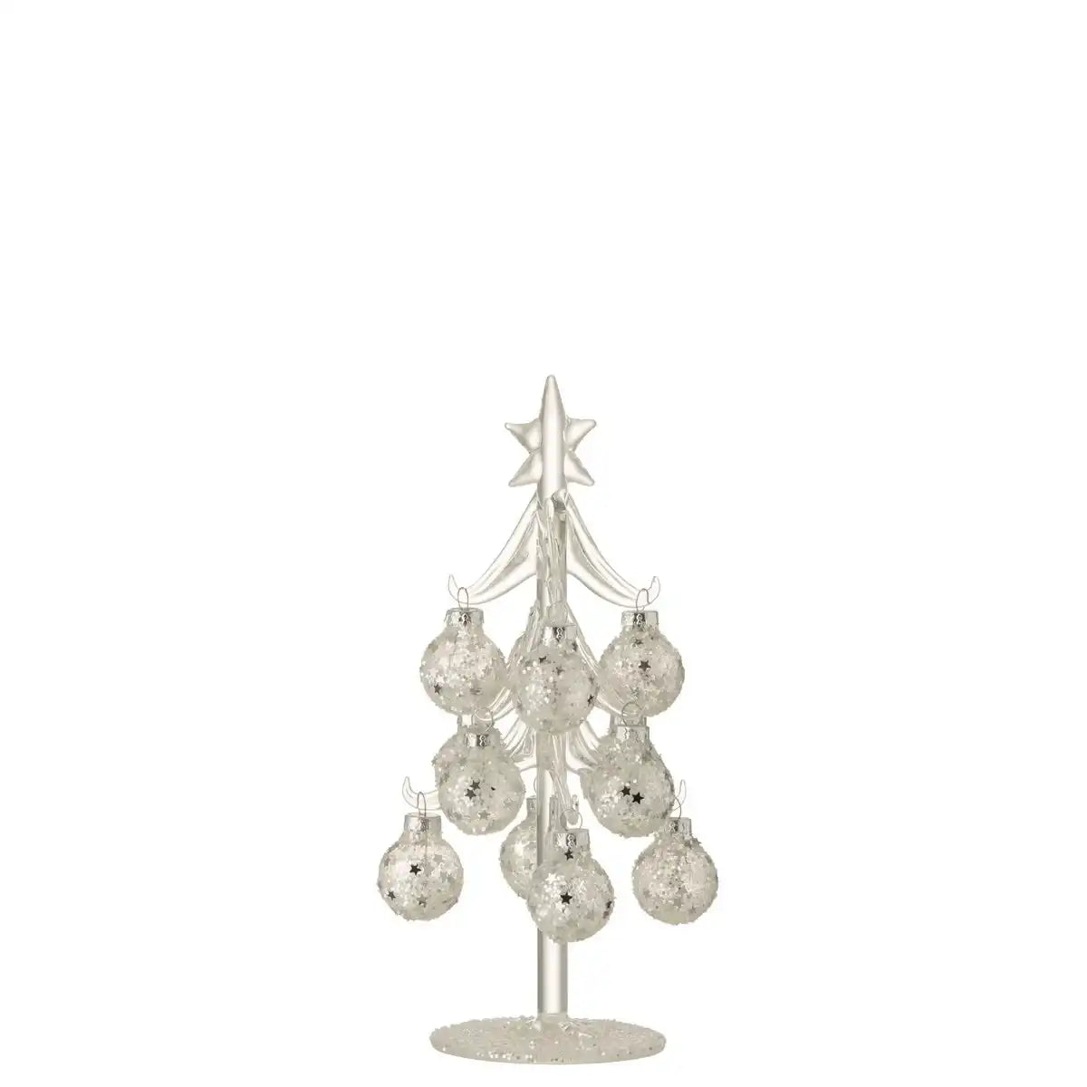 J-Line Baum mit Kugeln Sterne - Glas - Silber - klein