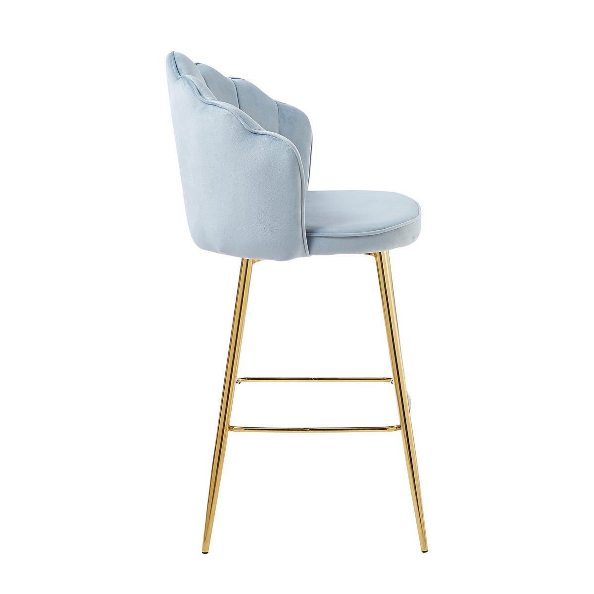 Barhocker Muscheldesign 2er Set aus Samt Hellgrau
