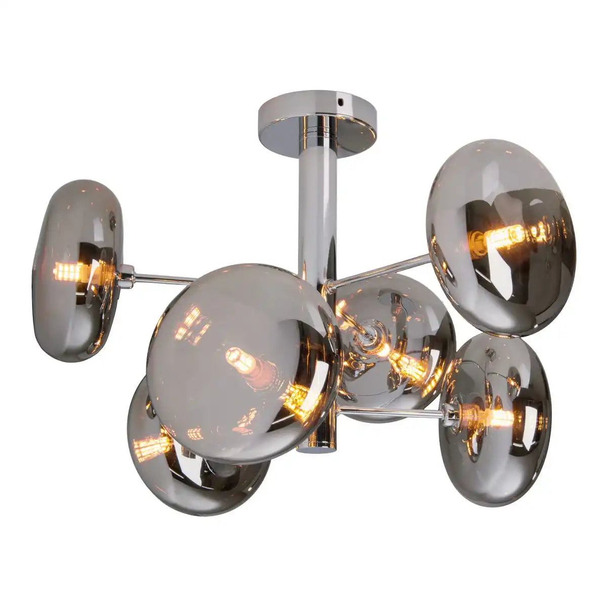 Deckenleuchte "ORION" smoky, Ø ca. 53 cm, aus chromfarbenem, rostfreiem Stahl und Rauchglas, G9-Sockel, Beleuchtung für Wohnzimmer, Esszimmer oder Büro.