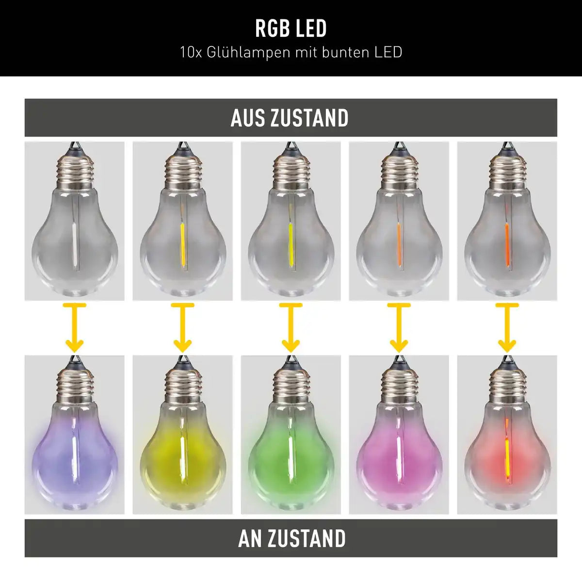 10er-LED Solar-Außenlichterkette "LINDA" Gesamtlänge 370 cm, 10 Kugeln (Abstand 20 cm) mit Ø 6 cm, Kunststoff, RGB-Farbwechsel