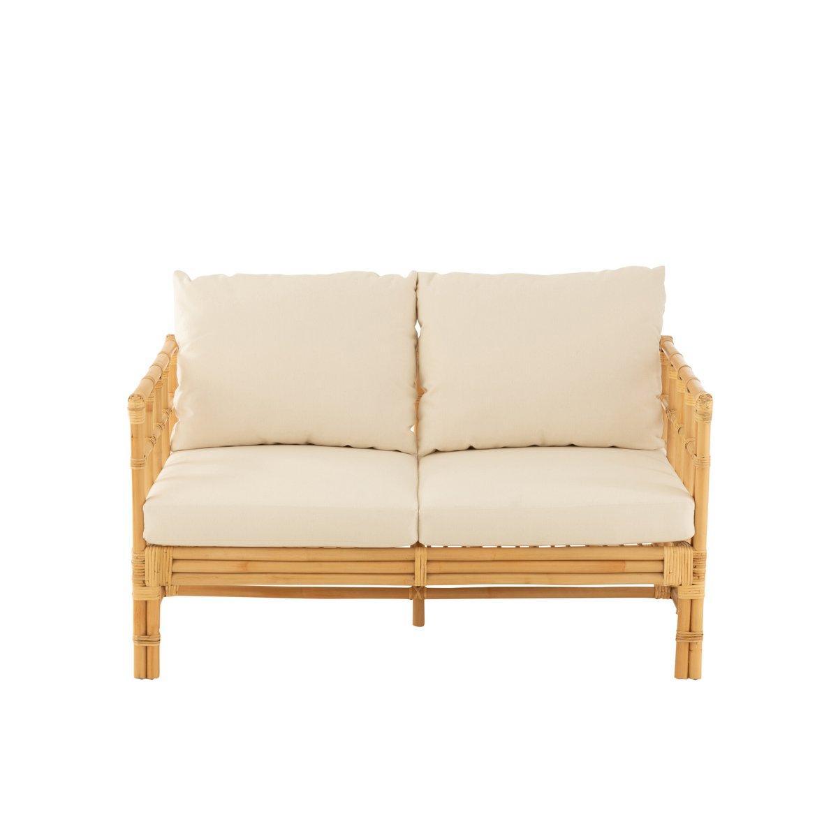 J-Line Sofa Elise + Kissen 2 Personen - Rattan/Textil - Natur/Weiß