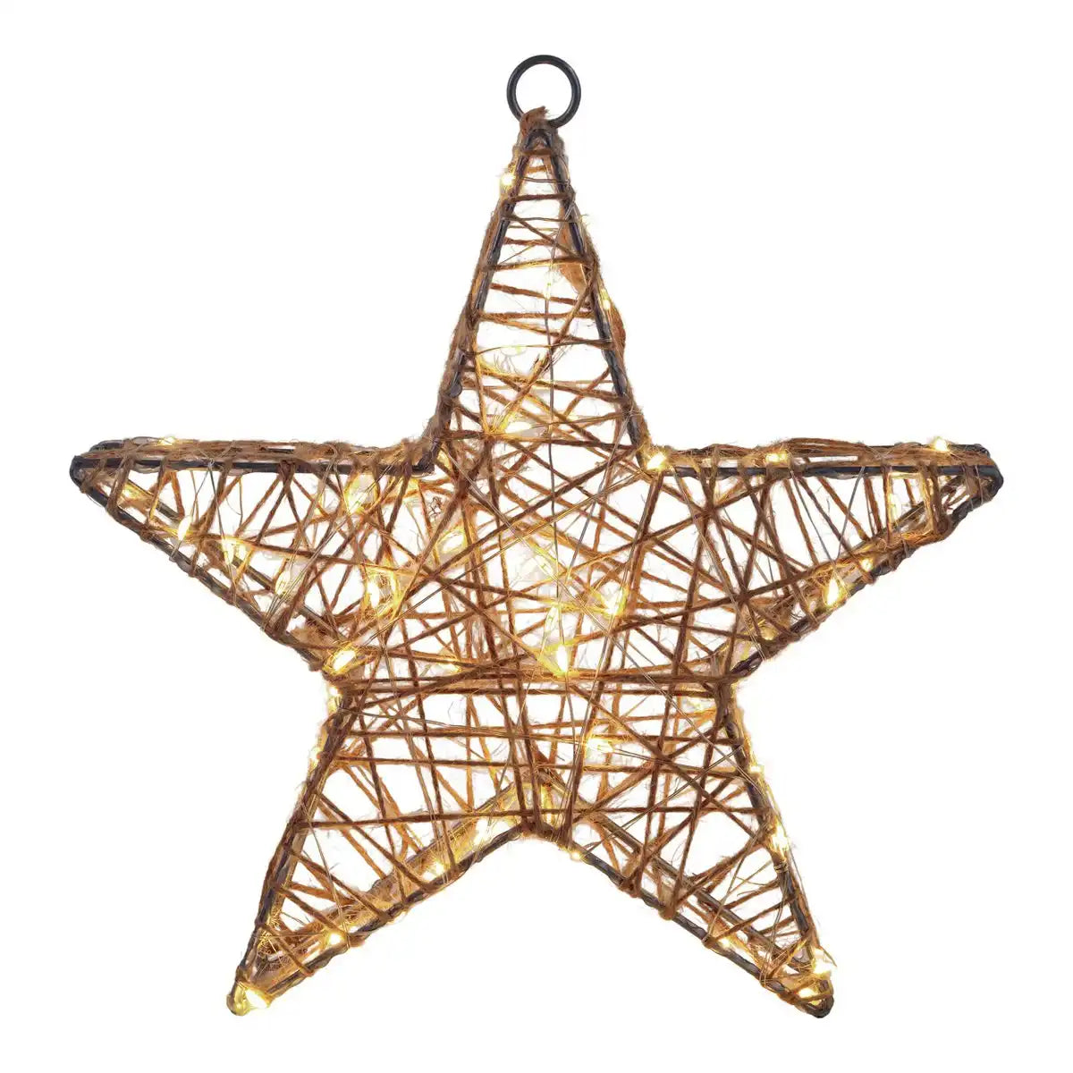 2er-Set LED-Weihnachtsdeko "Metallstern" Ø 25 cm - Weihnachtsdeko aus Metall und Textil in natur, mit fest verbauten LEDs