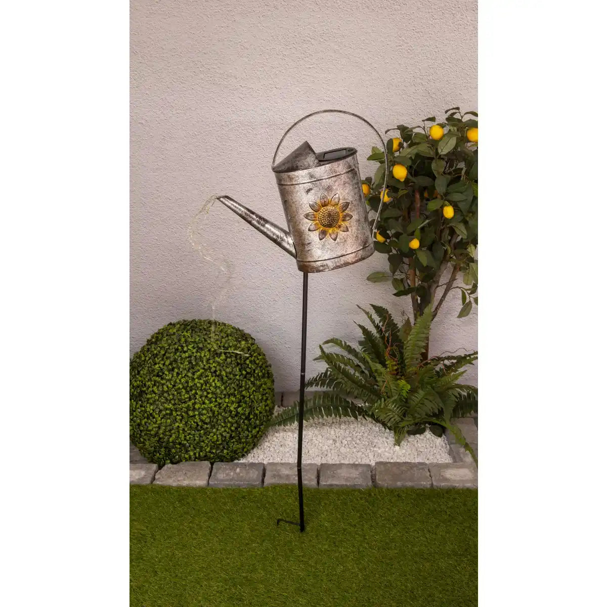 LED-Solar Erdspieß (Gießkanne) h: 110cm verzinkt , für Außen, Erdspieß aus Metall und Kunststoff in Silber, mit integrierter LED