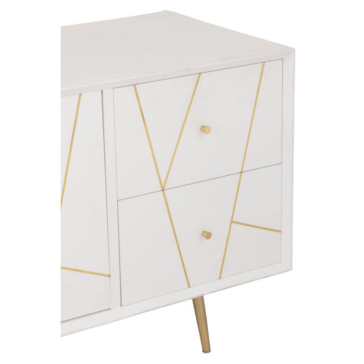 J-Line Sideboard Lines 4 Schubladen 2 Türen – Holz/Metall – Weiß/Gold