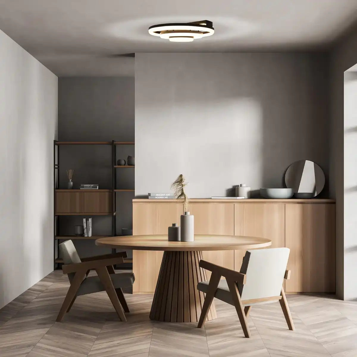 LED-CCT-Deckenleuchte "CIRCULO" aus schwarzem Metall und sandfarbenem Kunststoff Ø 60 cm