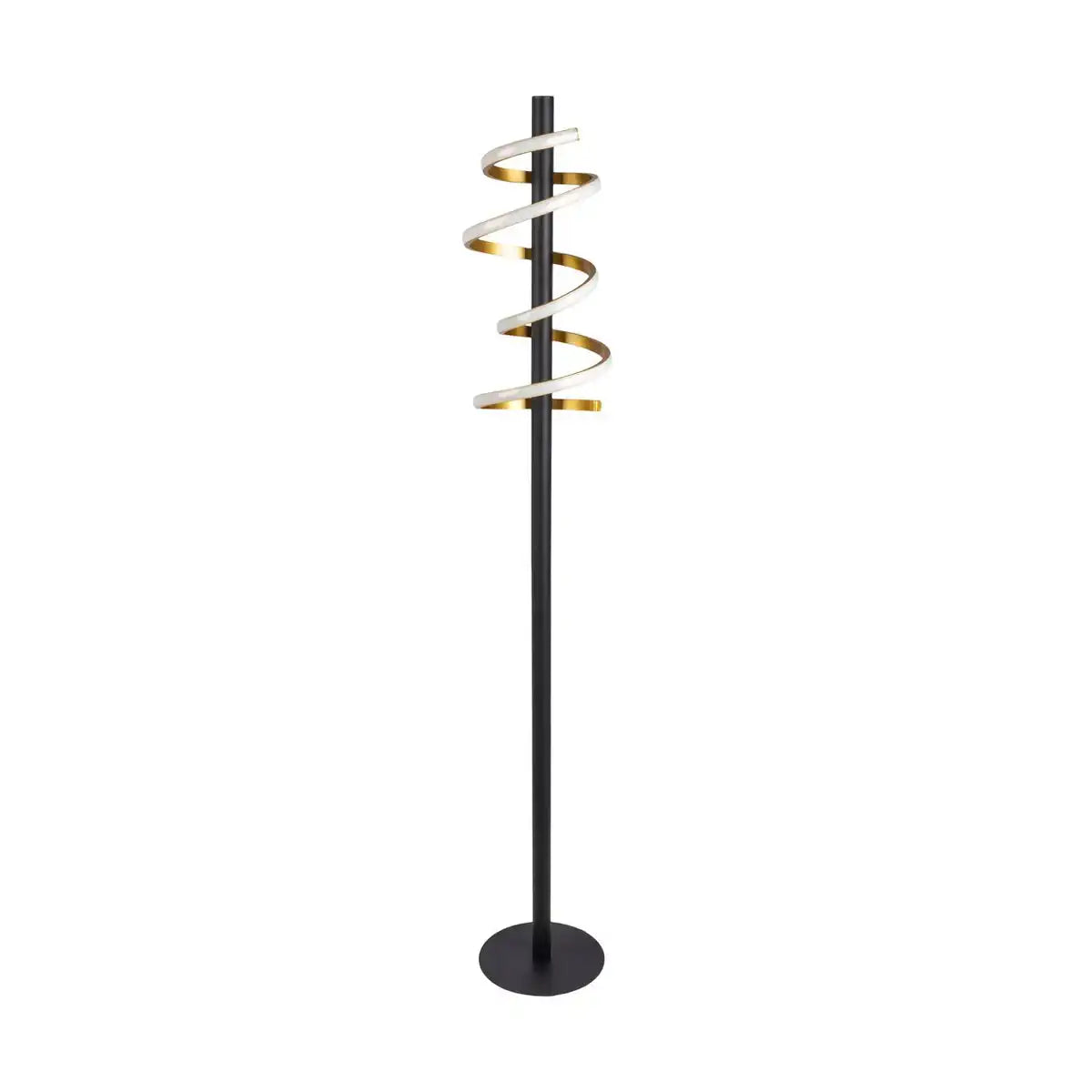 LED-Stehleuchte "BELLEZA", moderne Stehlampe aus Metall und Kunststoff in Schwarz, Gold und Weiß, mit fest verbauten LEDs, 140 hoch, Beleuchtung für Wohnzimmer, Esszimmer, Schlafzimmer oder Büro.