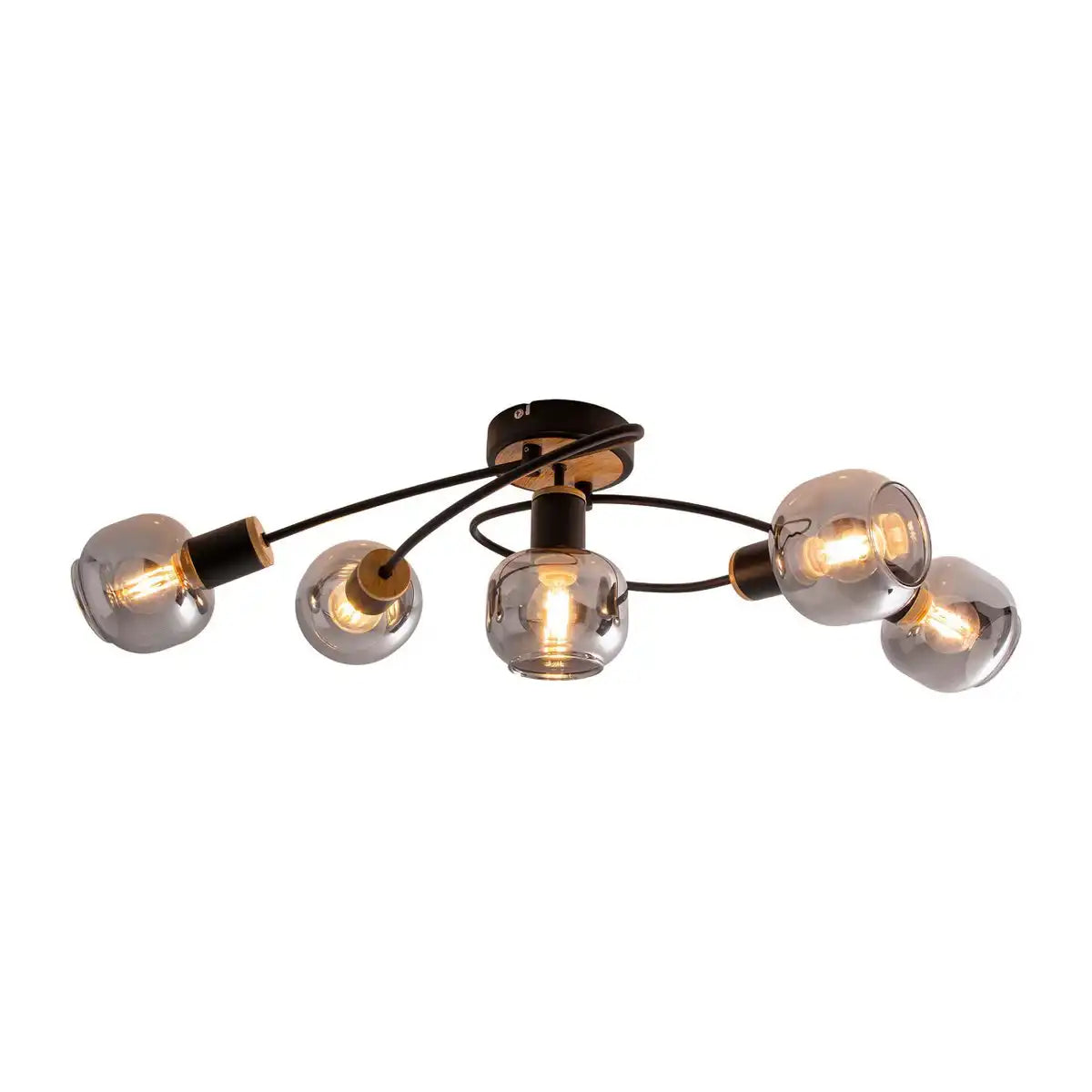 5er Deckenleuchte "FUMOSO", Deckenlampe aus Metall und Glas in Schwarz, mit E14-Fassung, für Esszimmer, Wohnzimmer, Diele oder Büro, Deckenlampe 65,6 x 25,5 cm
