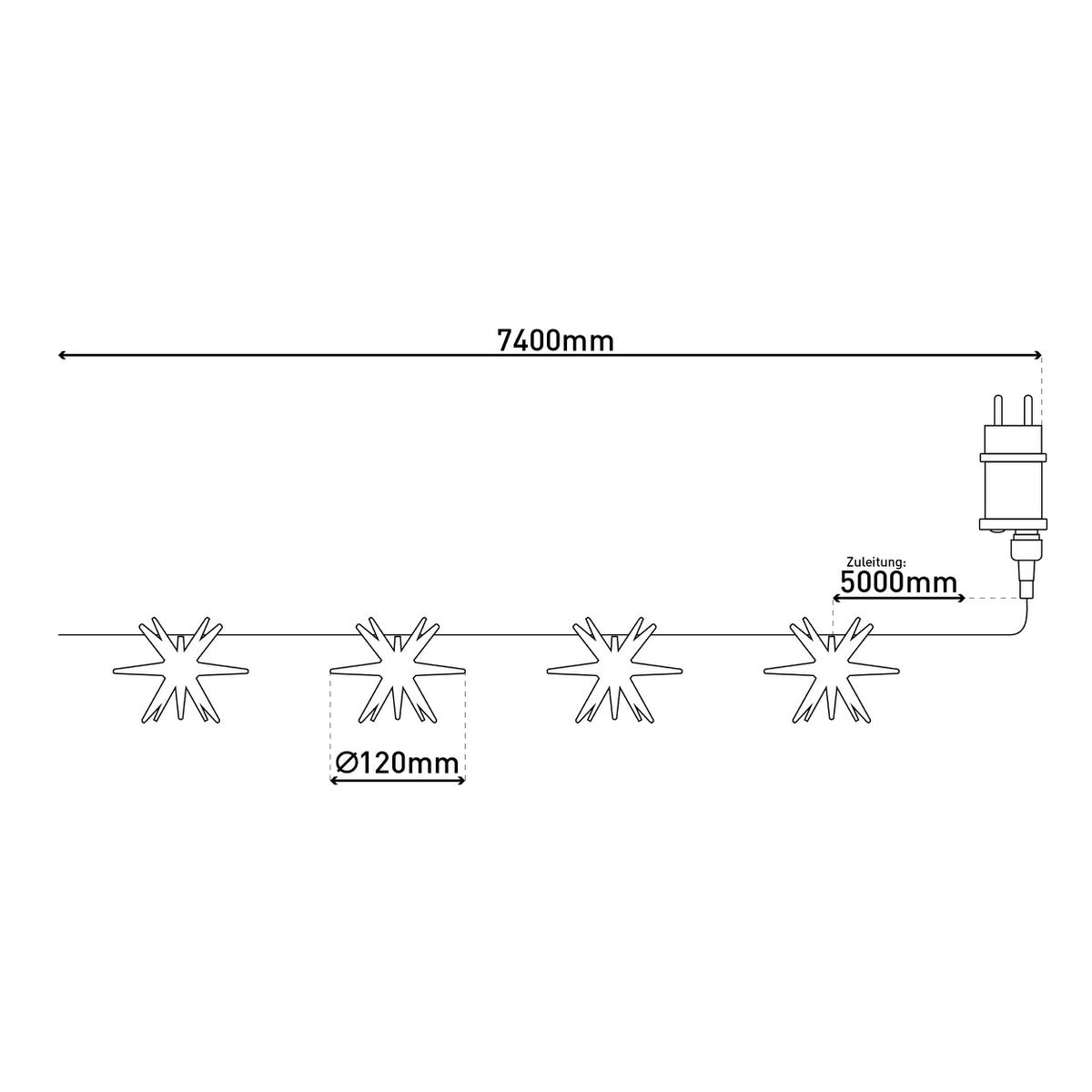 LED-Lichterkette "3D-STERNE" aus Kunststoff in gelb, mit fest verbauten LEDs, Weihnachtsdeko für Außen