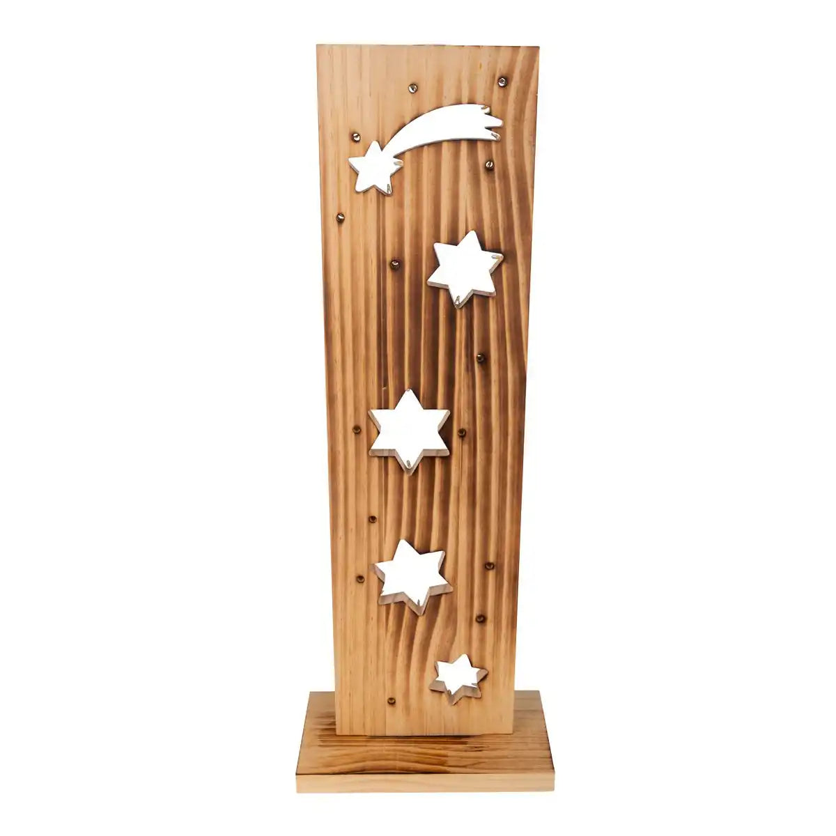 LED-Holz-Dekoleuchte "STERNE", aus naturbelassenem Holz mit festverbauten LEDs, Weihnachtsdekoration für Außen