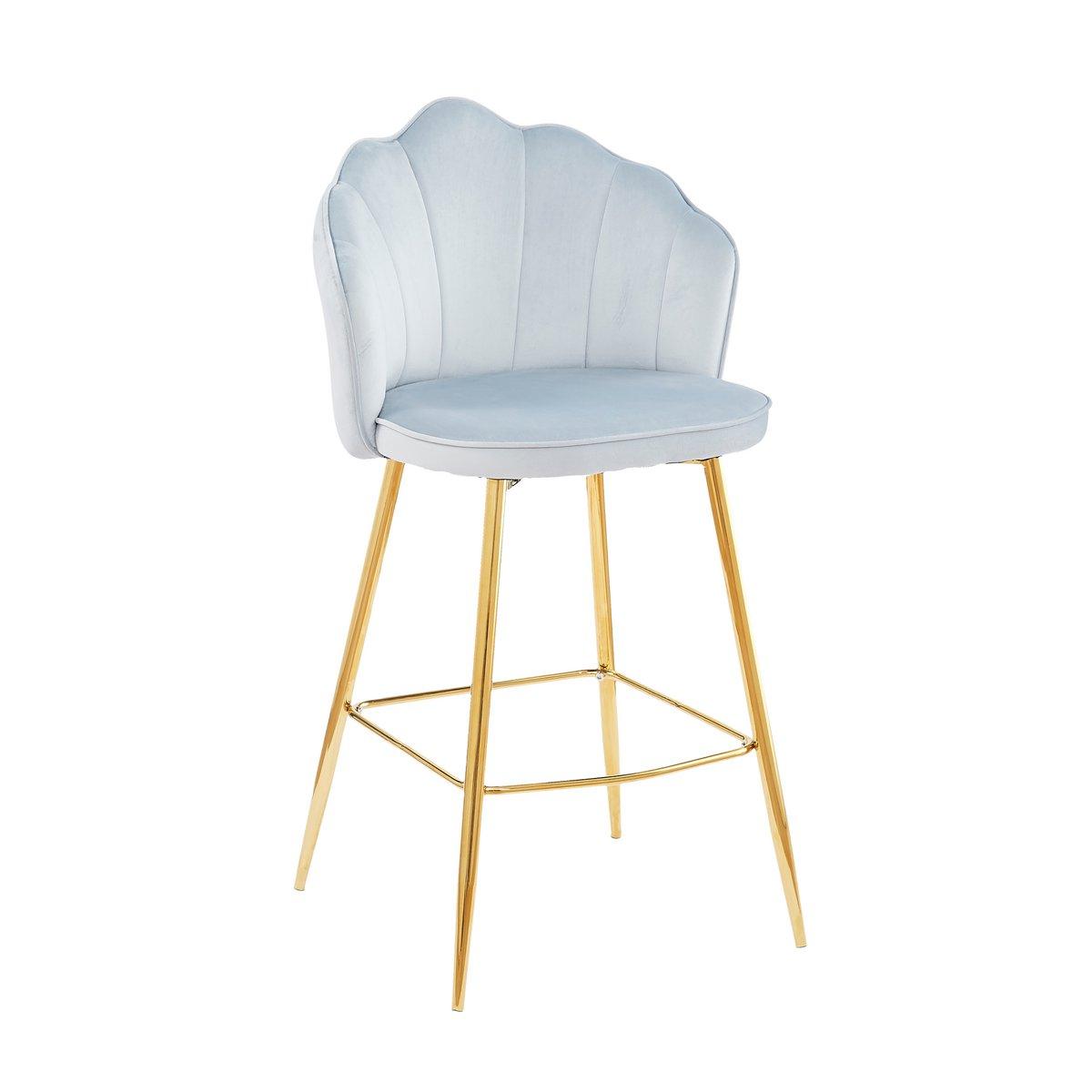 Barhocker Muscheldesign 2er Set aus Samt Hellgrau
