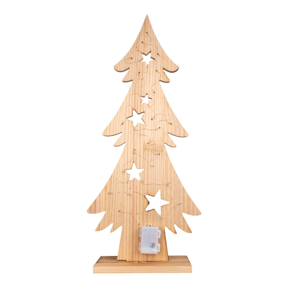 LED-Holz-Dekoleuchte "TANNENBAUM" groß, aus naturbelassenem Holz mit festverbauten LEDs, Weihnachtsdekoration für Außen