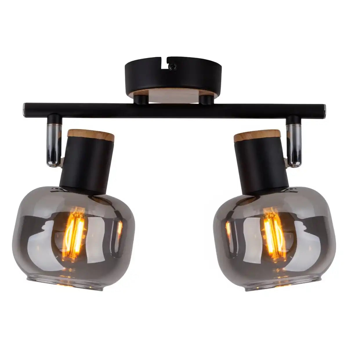 2er Spot Deckenleuchte "FUMOSO", Deckenlampe aus Metall und Rauchglas in Schwarz, und Natur, mit E14-Fassung, für Esszimmer, Wohnzimmer, Diele oder Büro, 40 x 20 cm
