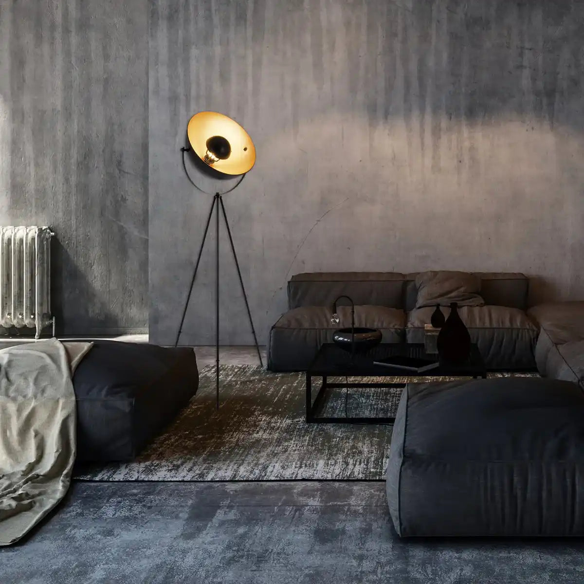 Stehleuchte Dreibein "BERNICE", Stehlampe aus Metall in Schwarz, und Gold mit E27-Fassung, Beleuchtung für Wohnzimmer, Esszimmer oder Büro
