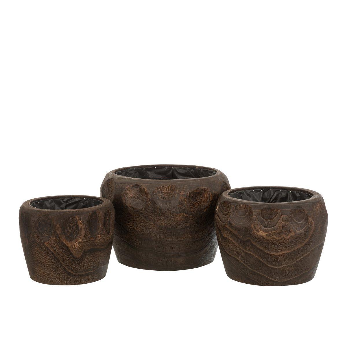 J-Line Blumentopf Thibobo Paulownia Holz+Kunststoff Dunkelbraun Groß