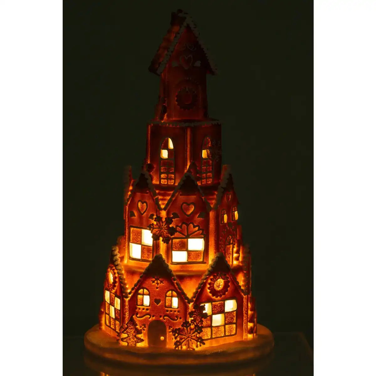 J -Line Decoration Peperkake House Tower - Plyresin - Brown - LED
