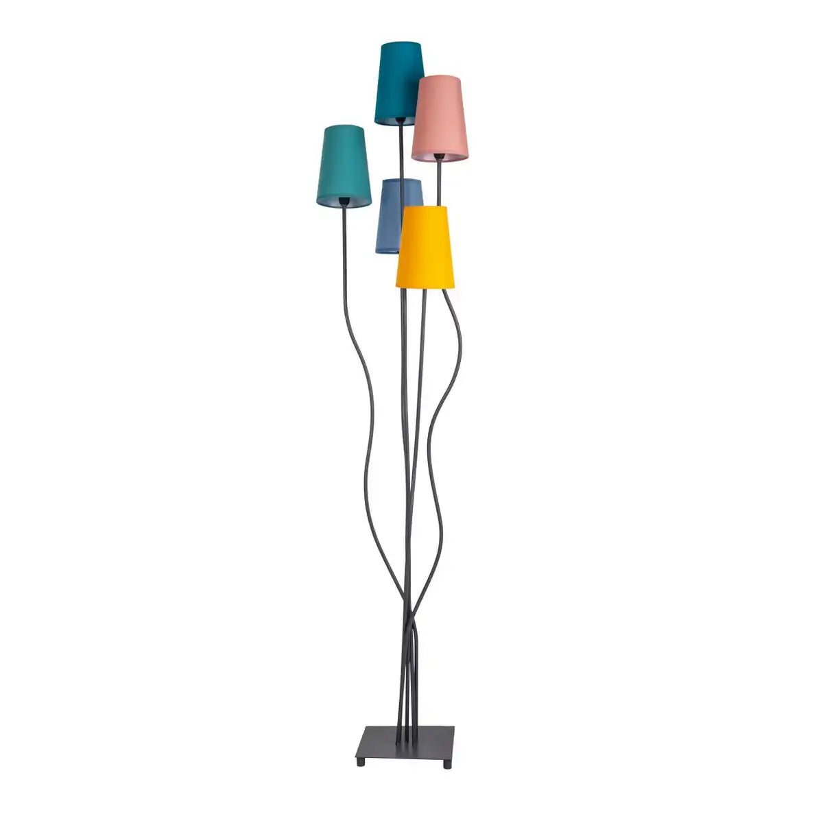 Stehleuchte 5-flammig "COLORA", Stehlampe mit bunten Textilschirmen, 5x E14-Fassung, für Esszimmer, Wohnzimmer, Diele oder Büro, 163 cm hoch
