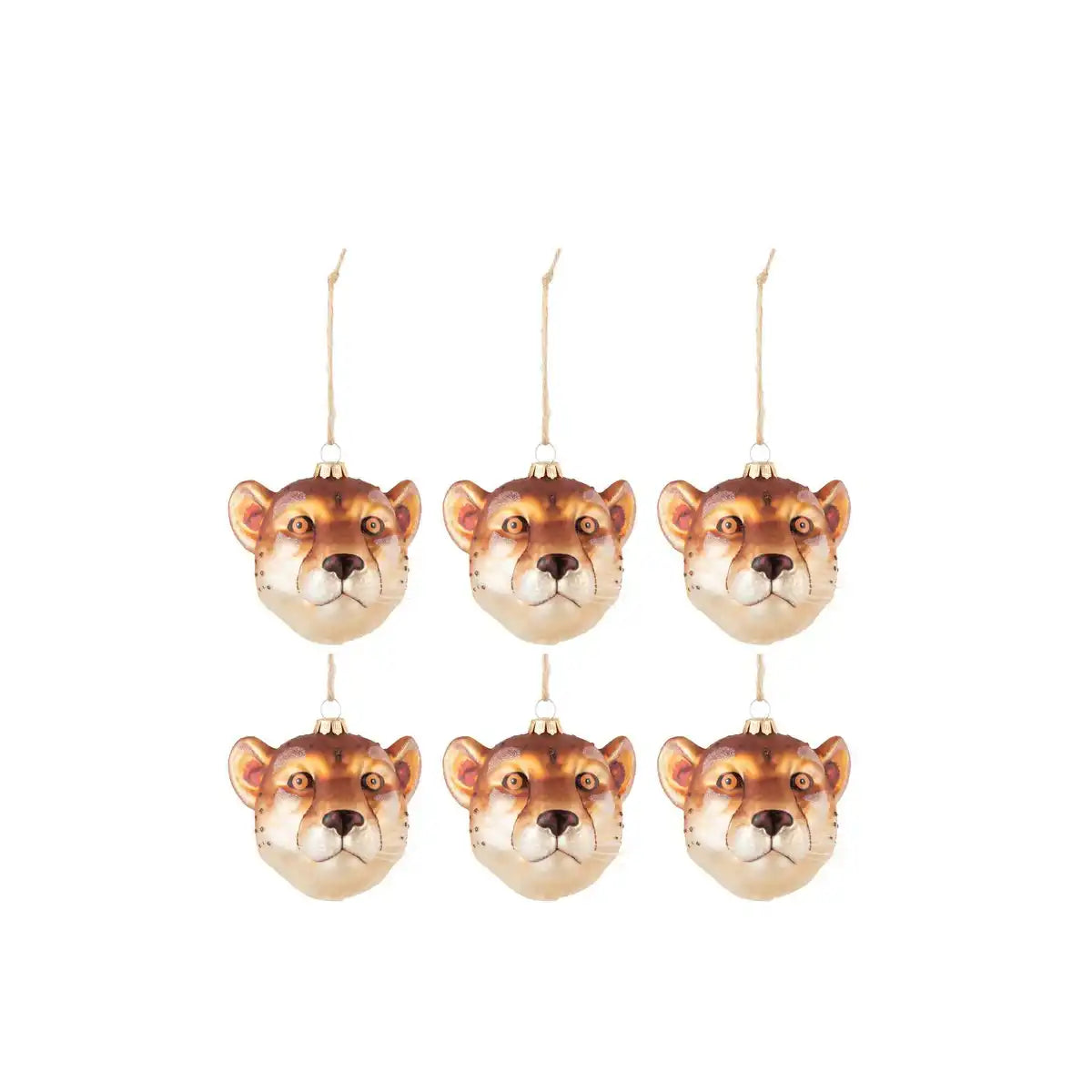 J-Line Weihnachtskugel Löwenkopf - Glas - Braun - 6er-Box