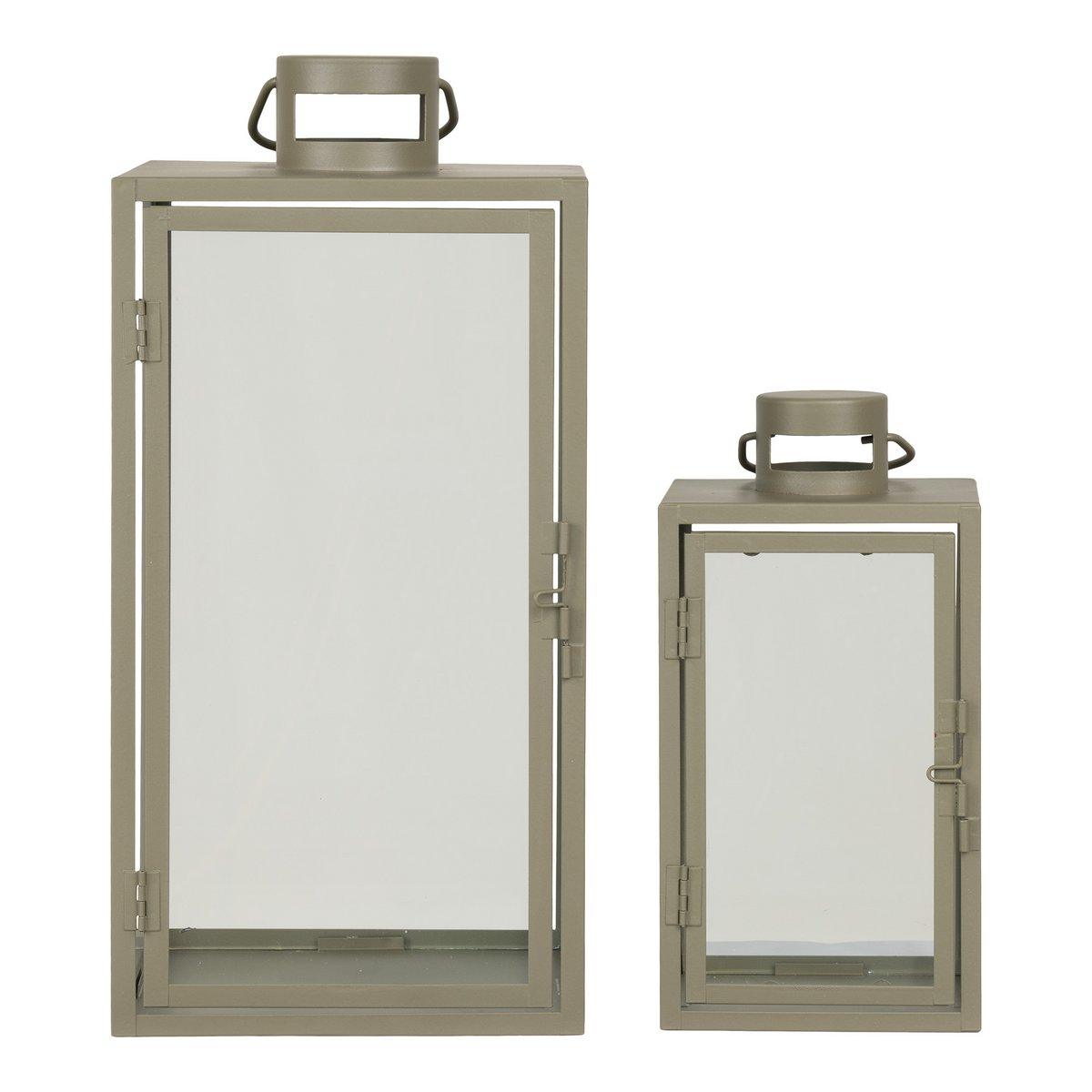 Korfu-Laternen – Grün, Stahl, Glas, 13/19,5 x 13/19,5 x 25,5/40 cm – 2er-Set
