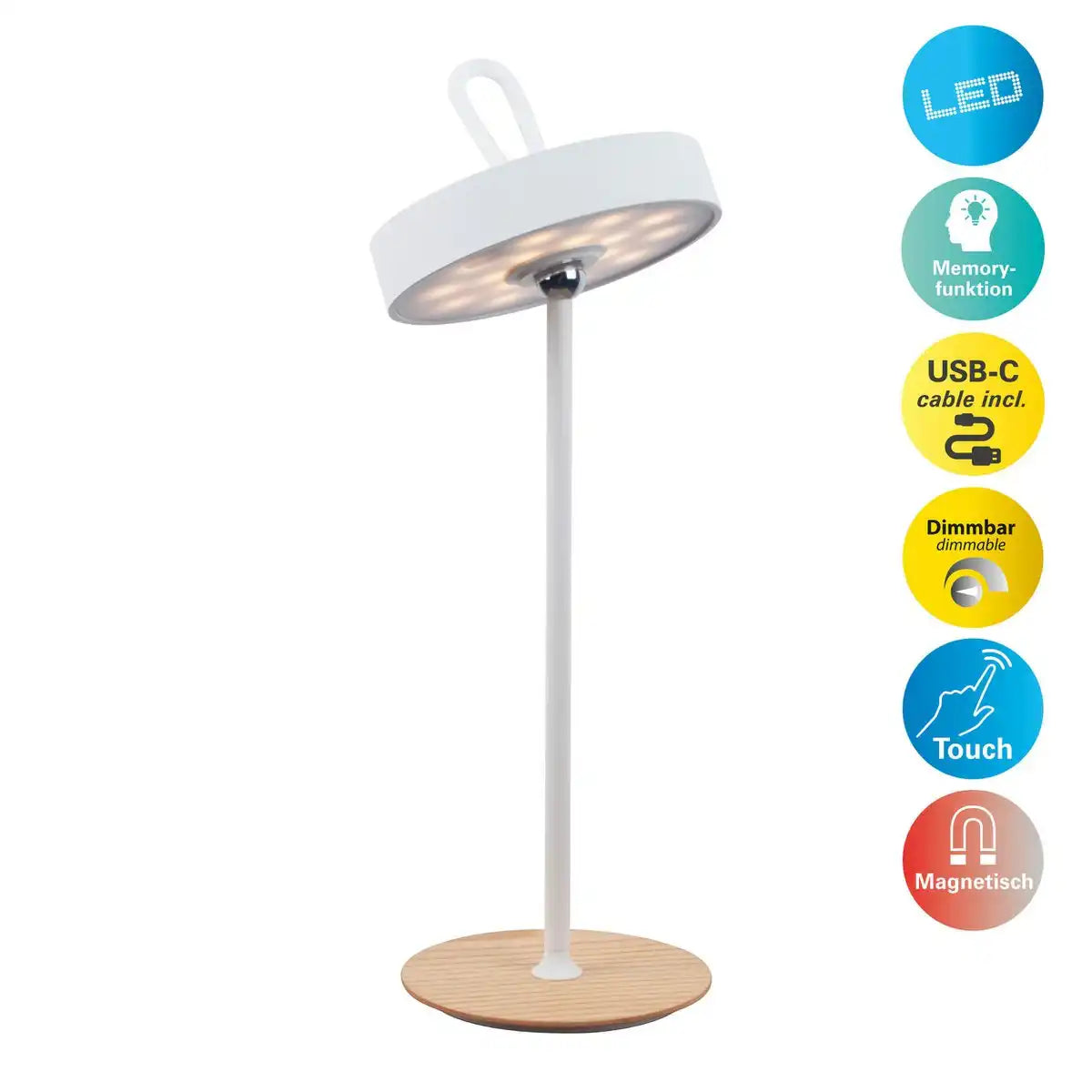 LED-Akku-Tischleuchte magnetisch für Außen und Innen, aus Metall und Kunststoff in Weiß , 36 cm hoch