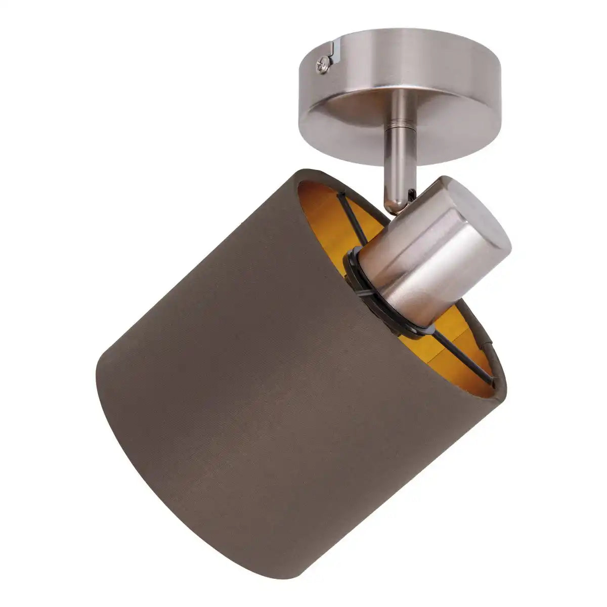1er Wand- und Deckenspot "MARON" aus Metall satiniert-matt mit Stoffschirm in Braun, mit E14-Fassung, Lampe für Wohnzimmer, Esszimmer, Flur und Büro, ca. 17 x 12 cm