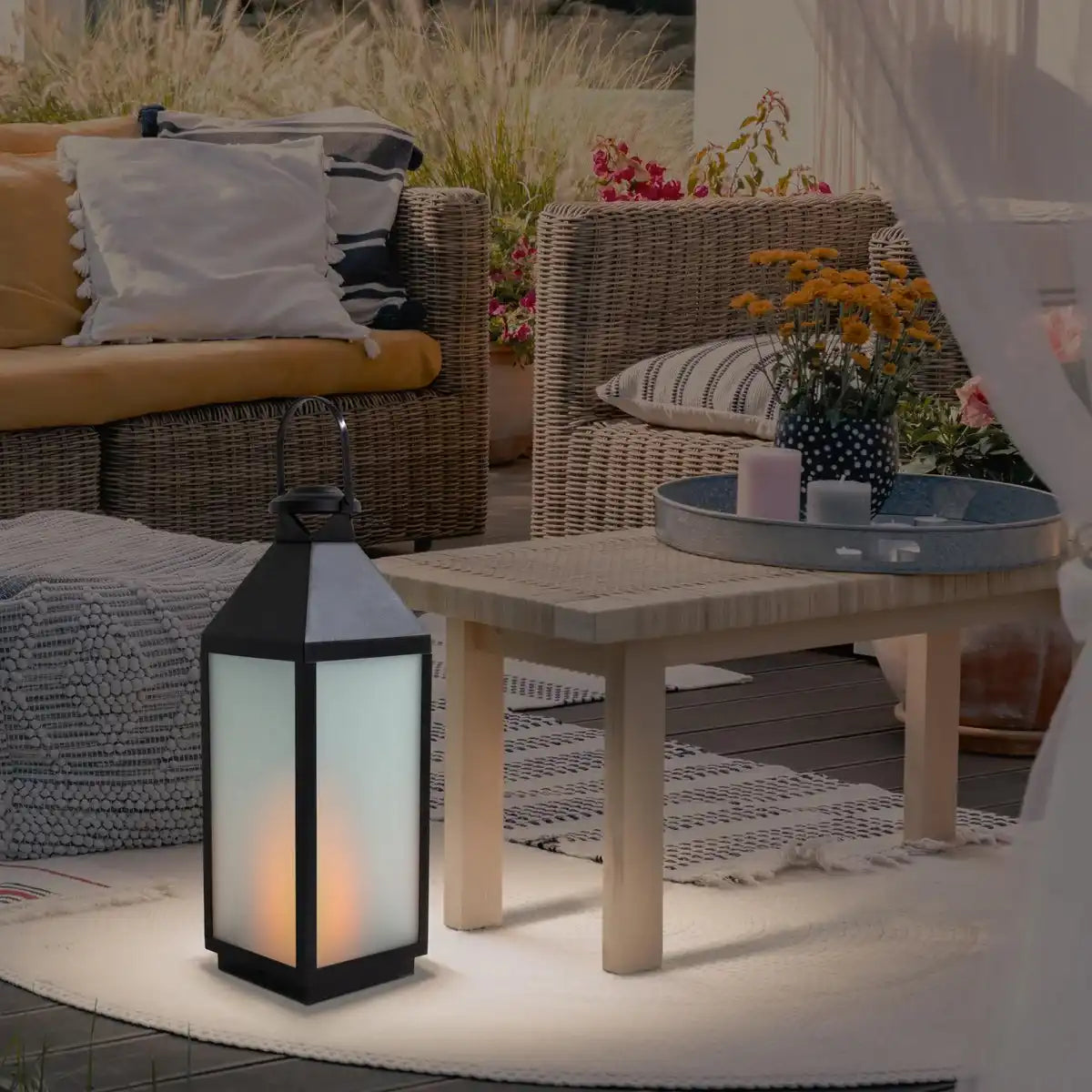 LED Dekoleuchte Laterne "DORIS" aus Kunststoff und Glas in Schwarz, integrierte LED, für Innen